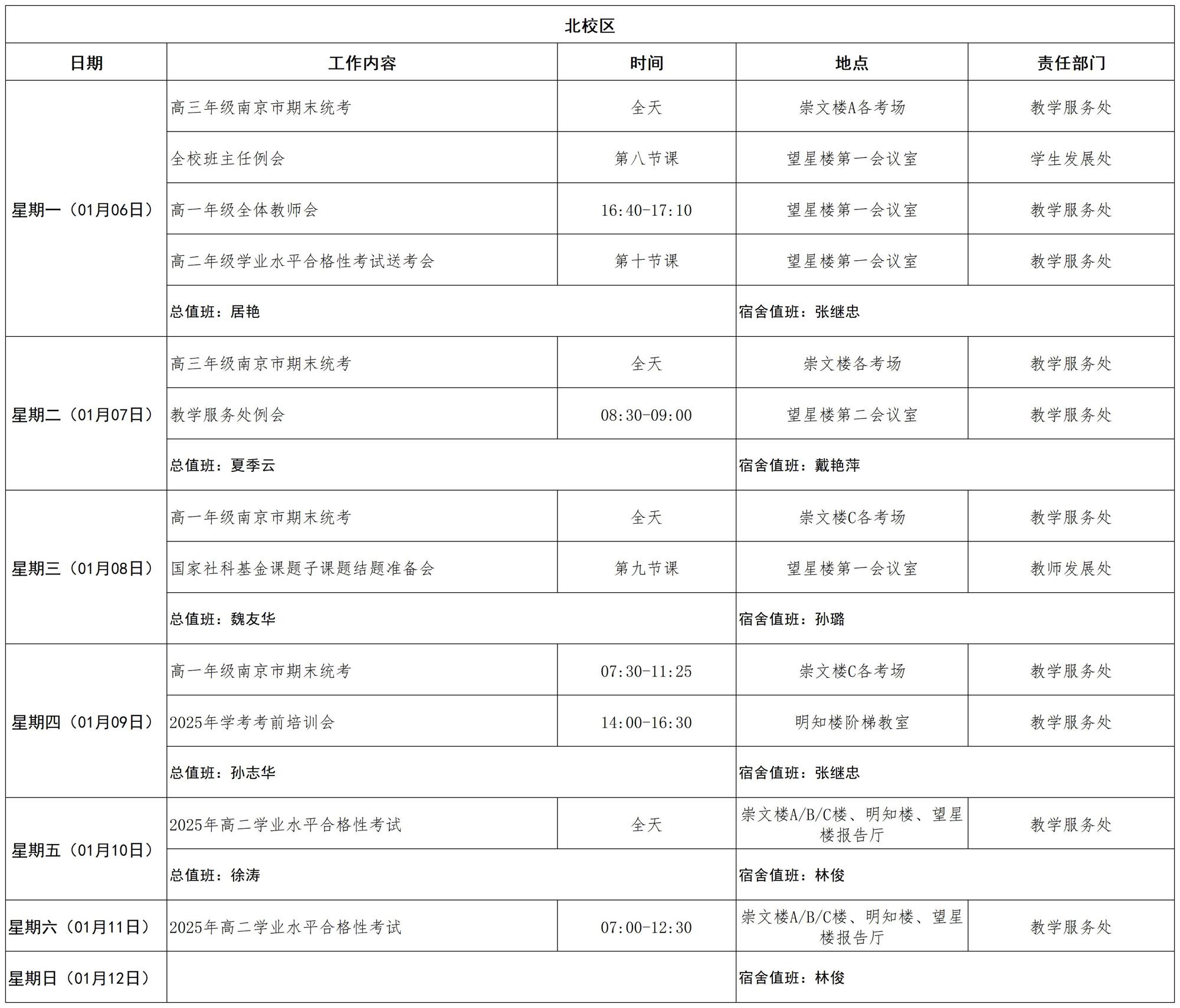 2024-2025学年第一学期日程_第十九周